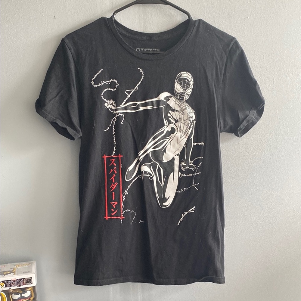 S | Marvel Black Spider-Man Japanese Print / Katakana Graphic T-Shirt